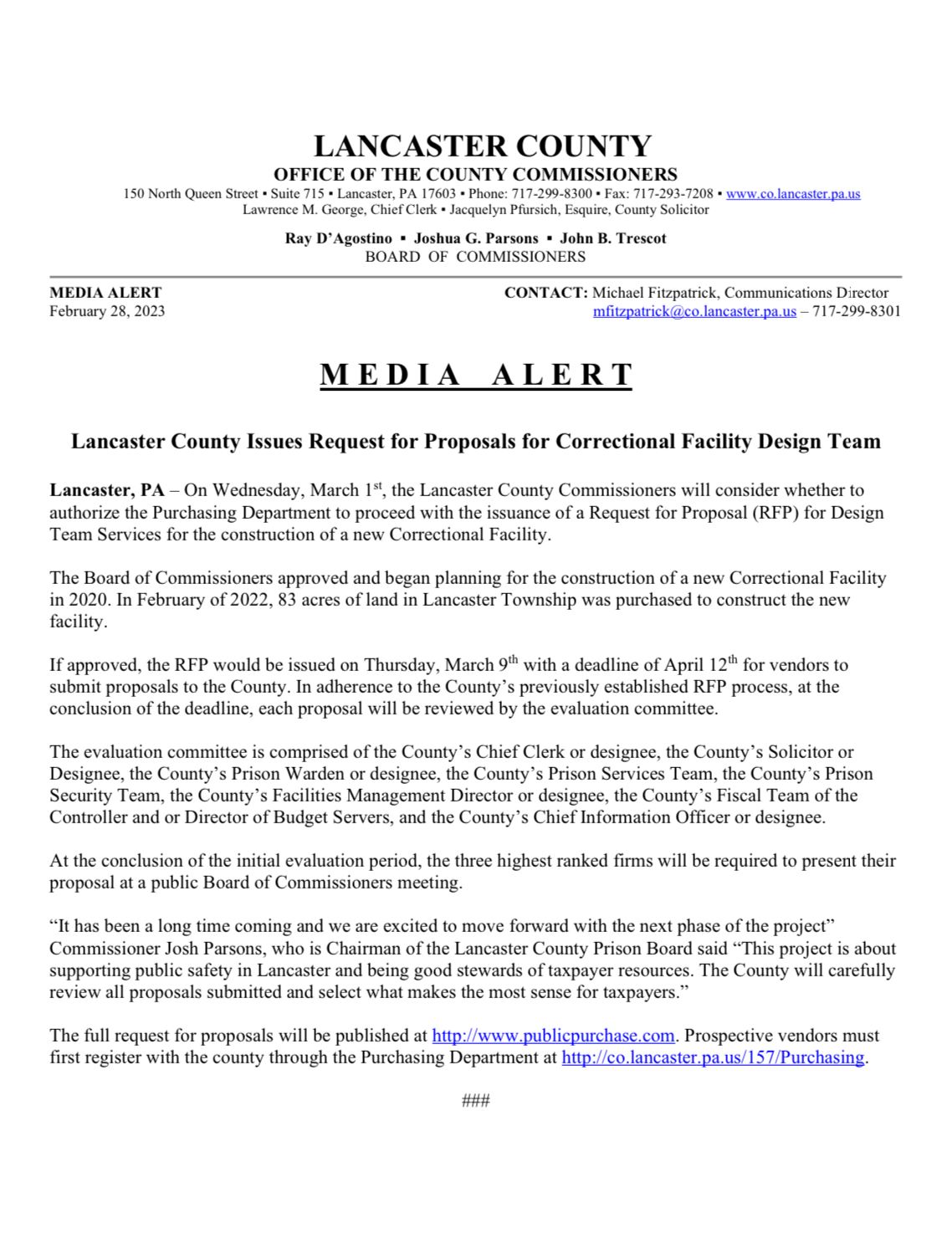 Media Alert - Design Team RFP