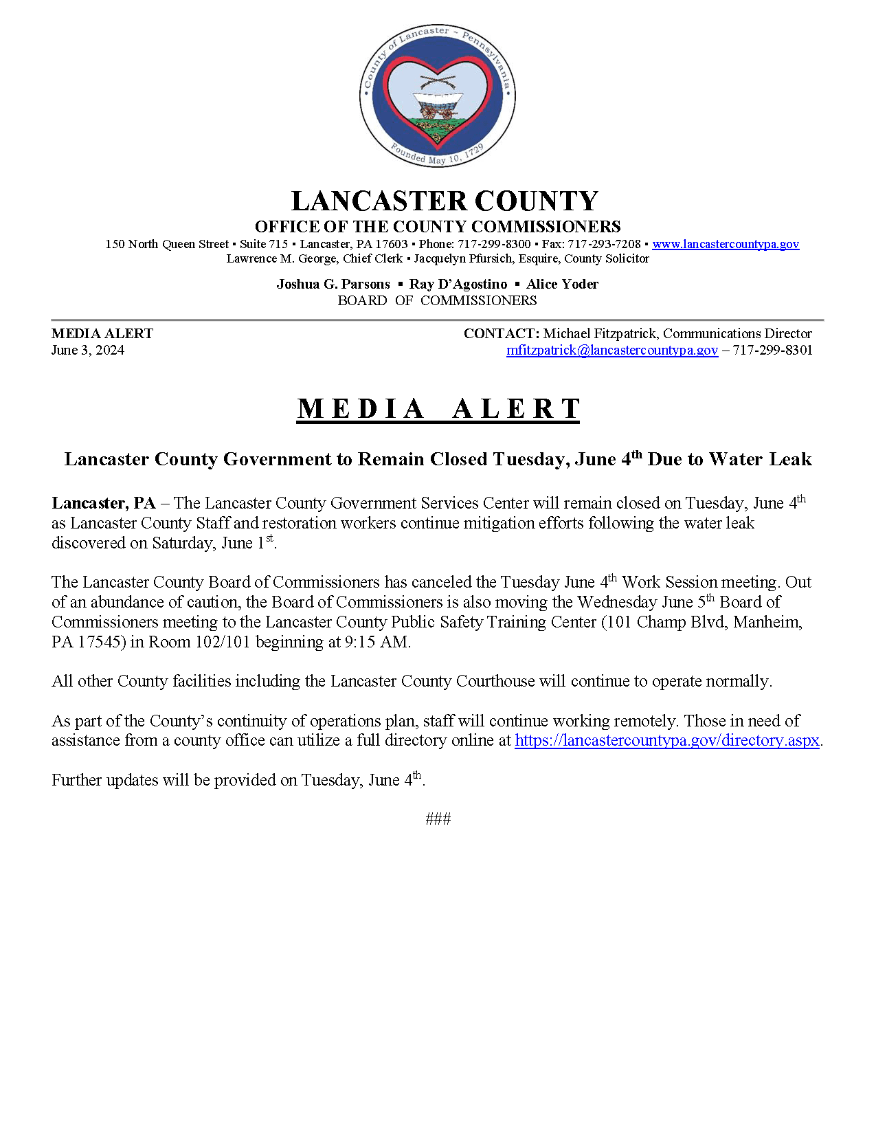 Media Alert - Water Leak 6-3 Update (002)