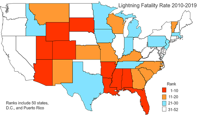 Lightning Fatality Rate Map
