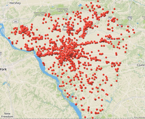 Lancaster County Overdose Map